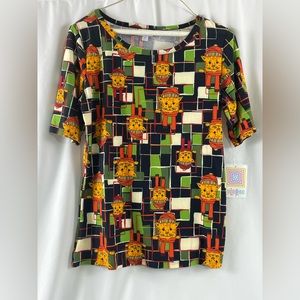 LulaRoe Women Short Sleeve Top Winter Cats Christmas Gift Sz Medium Green & Red